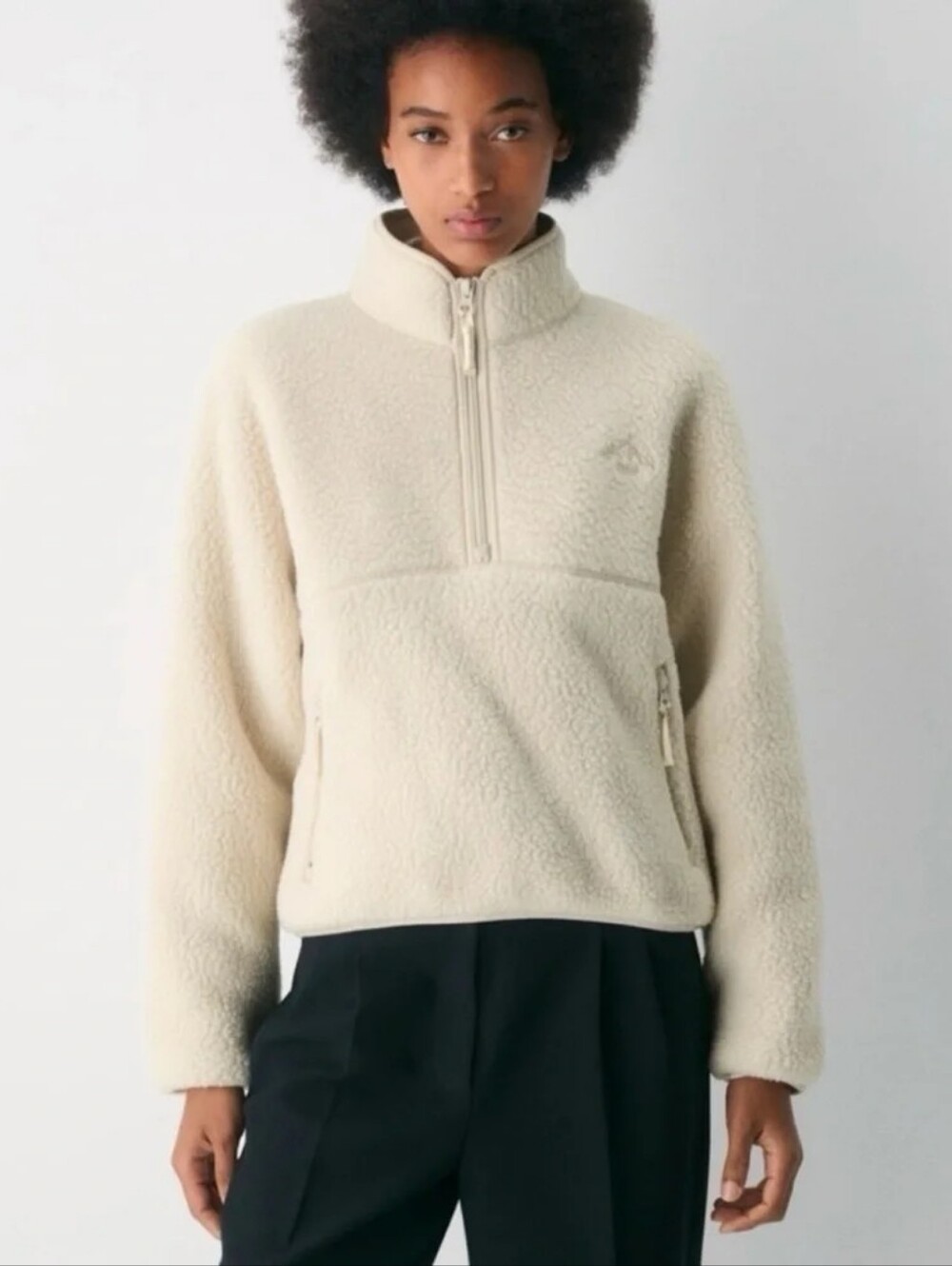 Aritzia TNA Polartec Fleece Thermal Pro Half Zip Hi-Hip Jacket Cream Large